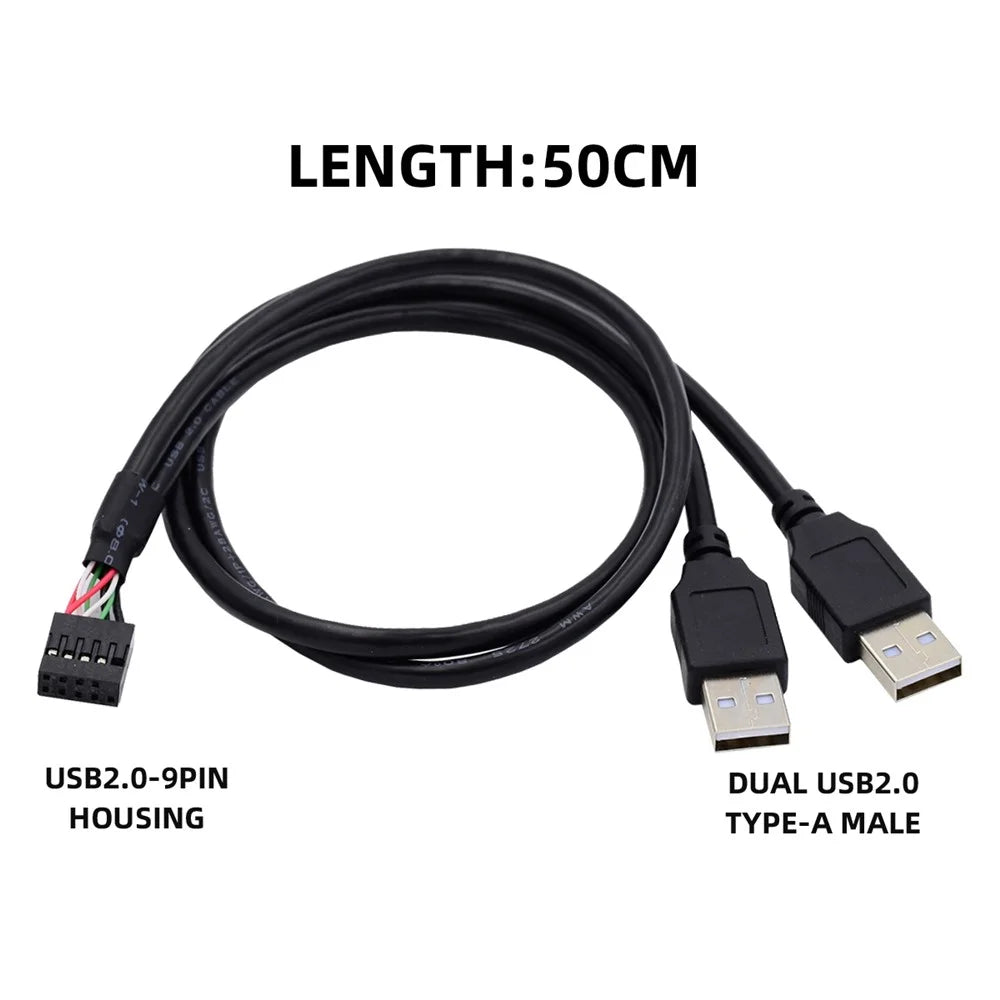 U2-128 50cm Motherboard 9Pin Female Housing to Dual USB 2.0 Male Type-A Cable - 6