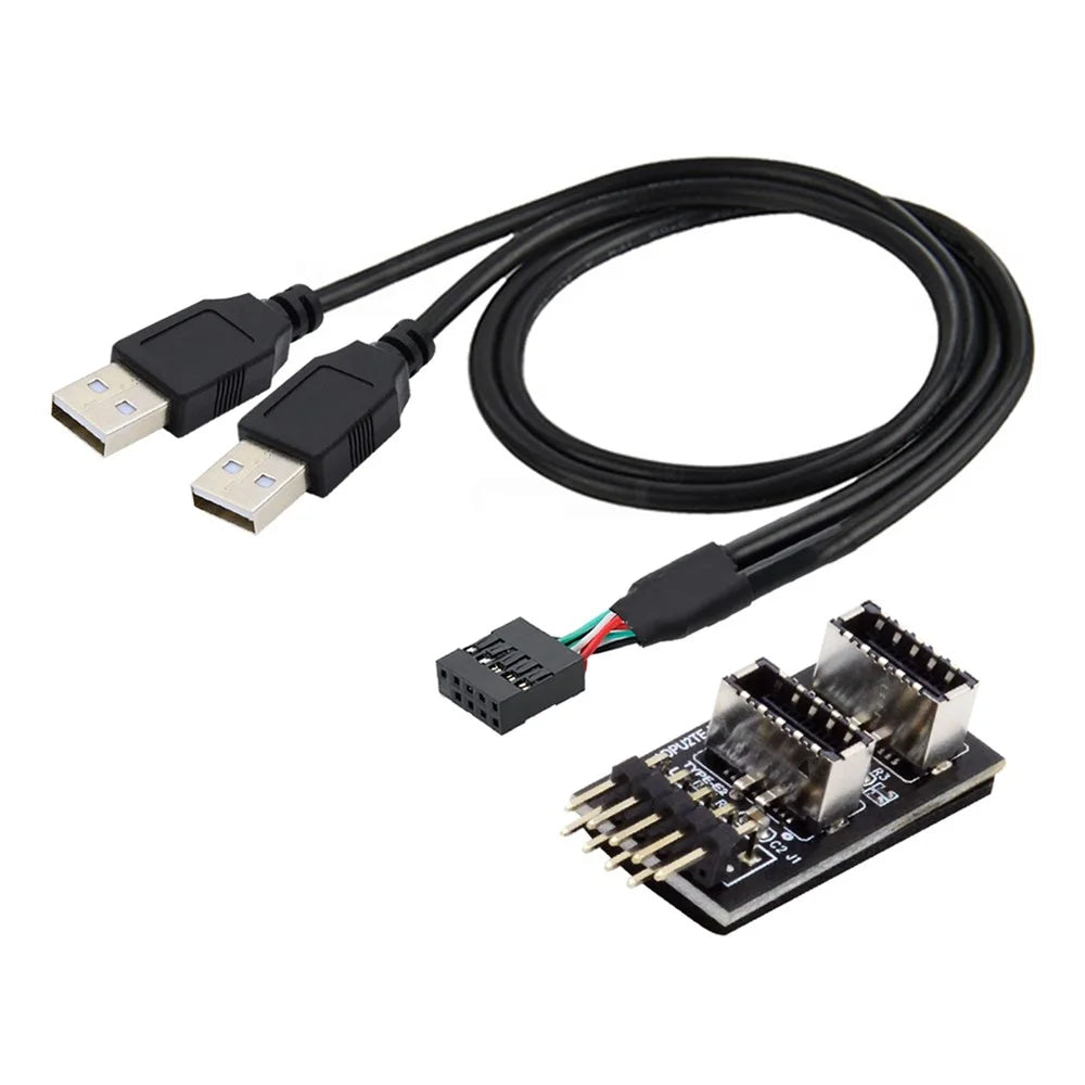 U2-128+UC-022 Dual USB 3.1 Front Panel Socket Key-A Type-E to USB 2.0 Type-A + 9Pin Cable Extension Adapter - 1