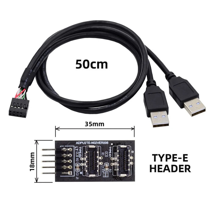 U2-128+UC-022 Dual USB 3.1 Front Panel Socket Key-A Type-E to USB 2.0 Type-A + 9Pin Cable Extension Adapter - 5