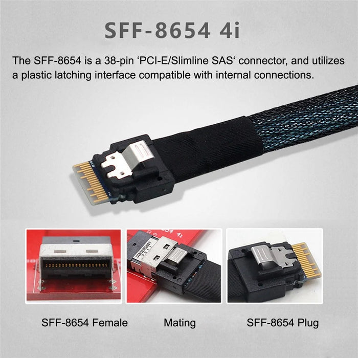 SF-060-0.5M 50cm OcuLink PCIe PCI-Express SFF-8611 4i to SFF-8654 Slimline SSD Data Active Cable - 4