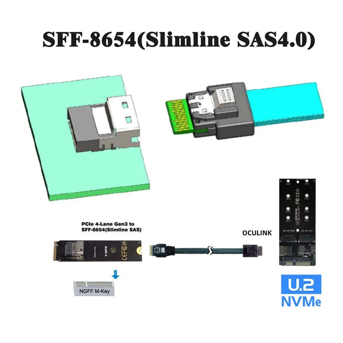 SF-060-0.5M 50cm OcuLink PCIe PCI-Express SFF-8611 4i to SFF-8654 Slimline SSD Data Active Cable - 6