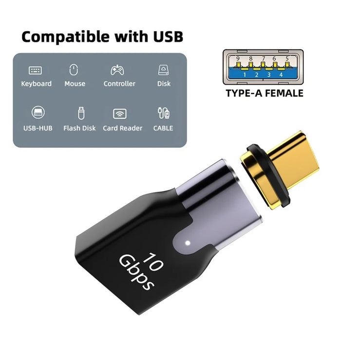 UC-028-AFB Magnetic Connector Type-C Male to USB 3.0 Female 10Gbps Data Transfer Adapter for Laptop Phone - 7