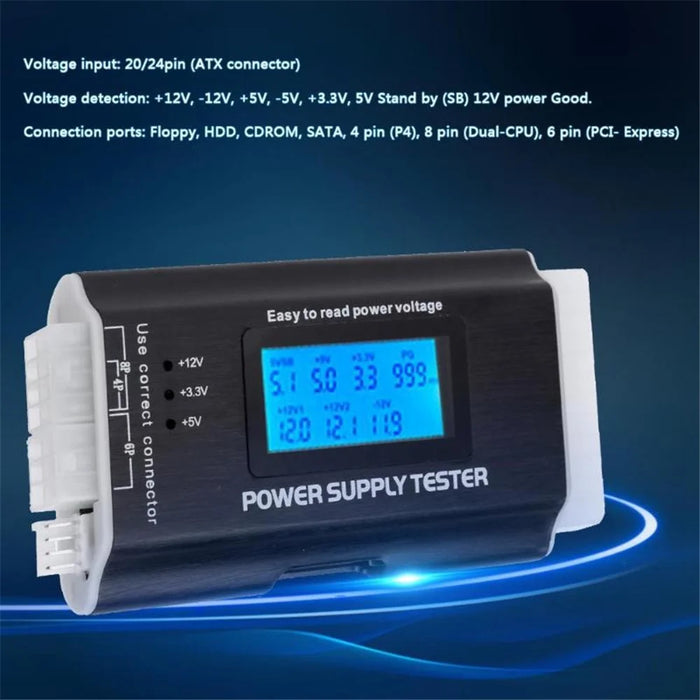 Digital LCD Display PC Computer Power Supply Tester ATX Measuring Checker Diagnostic Tool - 7