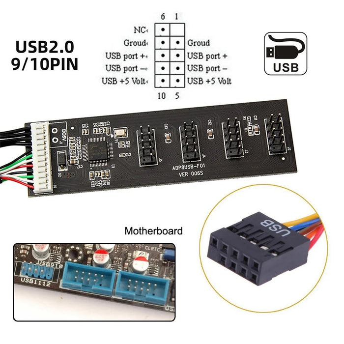 U2-053 USB 2.0 9pin Header 1 to 4 Female Splitter Extension Cable Connector Adapter HUB with IDE 5V Power Supply - 4