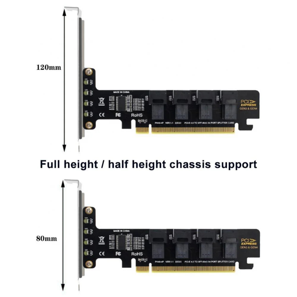 U2 PCIe X16 to 4 Ports U.2 NVME SFF-8643 SFF-8639 Expansion Card PCI Express 4.0 Split Card - 5