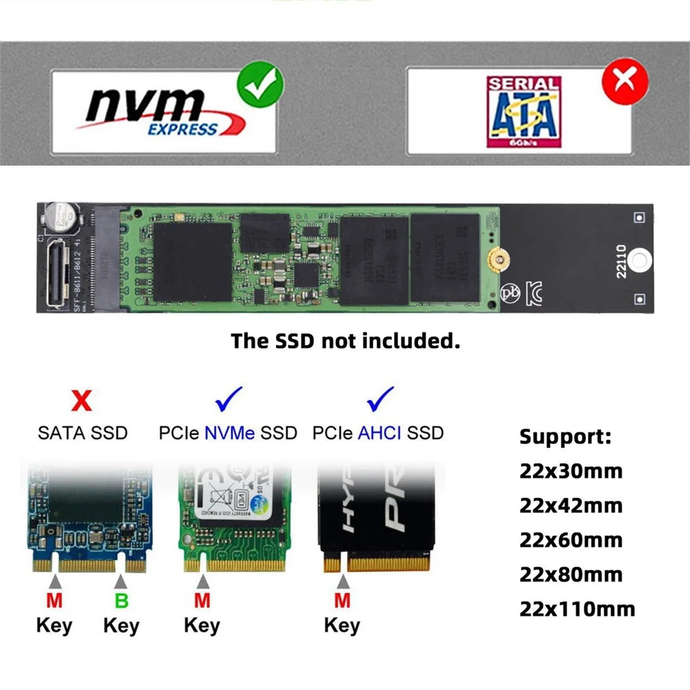 SF-046 Oculink SFF-8612 SFF-8611 to M.2 Kit NGFF M-Key to NVME PCIe SSD 2280 22110mm Adapter for Mainboard - 4
