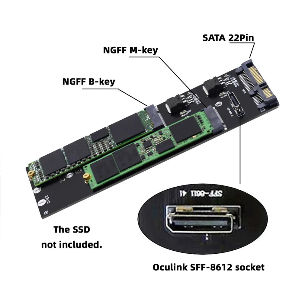 SF-055 Oculink SFF-8612 8611 to U.2 Kit M-Key to NVME PCIe SSD and NGFF to SATA Adapter for Mainboard - 4