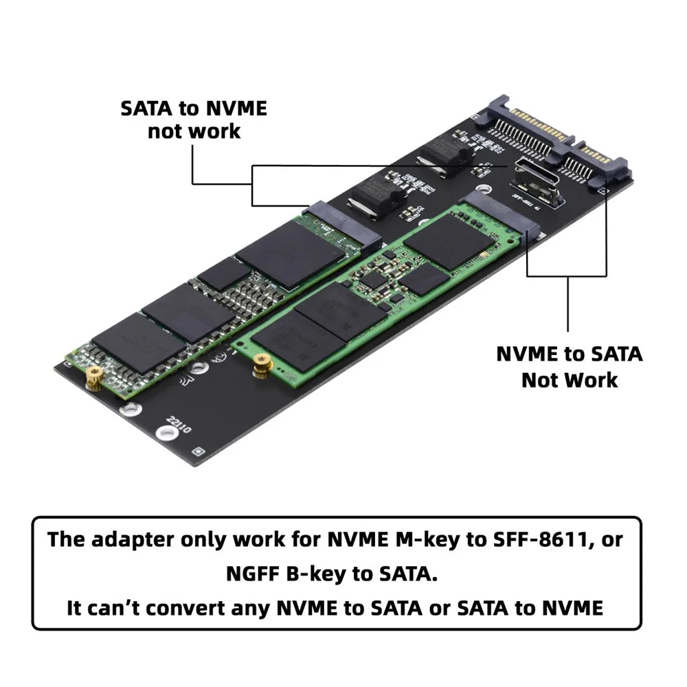 SF-055 Oculink SFF-8612 8611 to U.2 Kit M-Key to NVME PCIe SSD and NGFF to SATA Adapter for Mainboard - 6