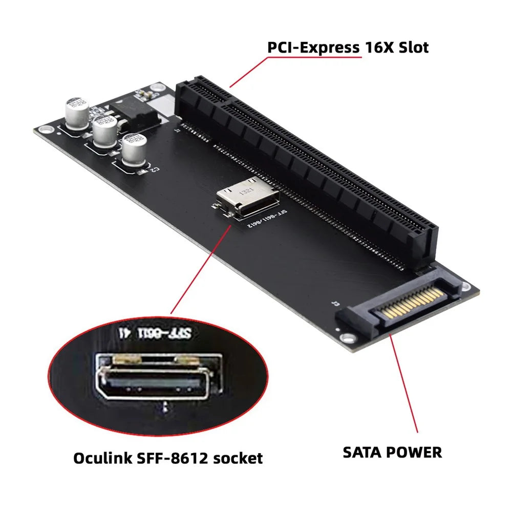 Oculink SFF-8612 SFF-8611 to PCIE PCI-Express 16x 4x Adapter with SATA Power Port for Mainboard - 3
