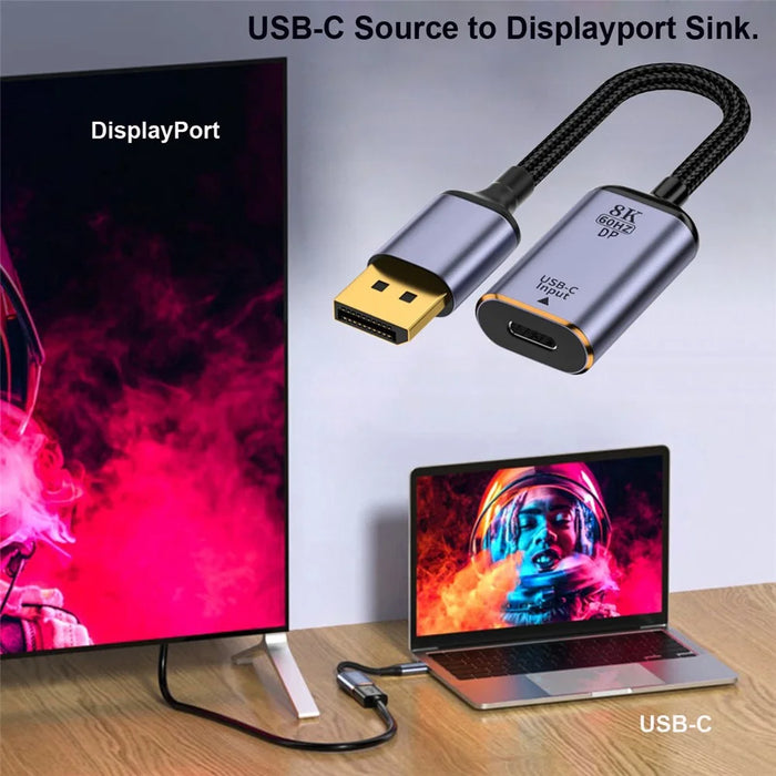 UC-038-D8K USB-C Type C Female to Displayport Converter HDTV Adapter Cable 8K / 60hz 4K / 120hz for Tablet Phone Laptop - 3