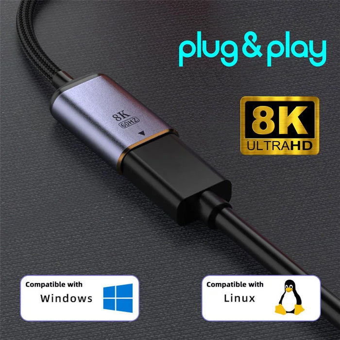 UC-038-D8K USB-C Type C Female to Displayport Converter HDTV Adapter Cable 8K / 60hz 4K / 120hz for Tablet Phone Laptop - 4