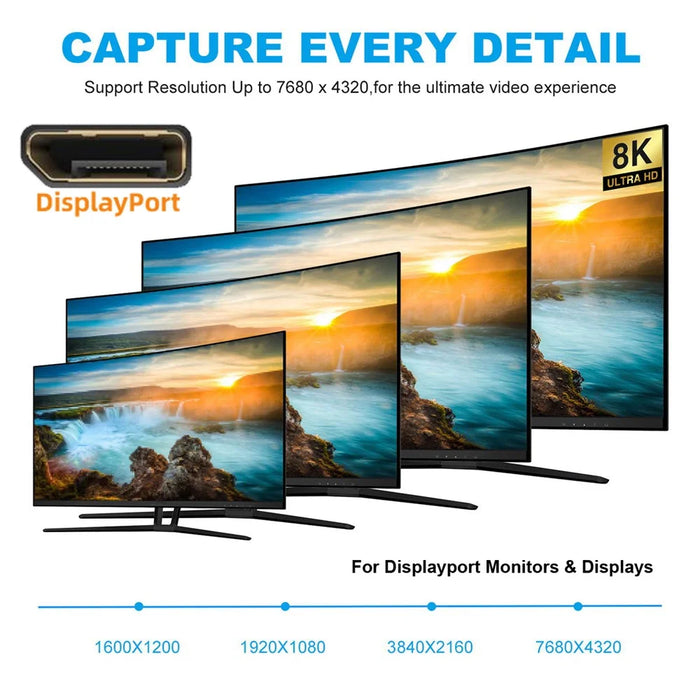 UC-038-D8K USB-C Type C Female to Displayport Converter HDTV Adapter Cable 8K / 60hz 4K / 120hz for Tablet Phone Laptop - 5