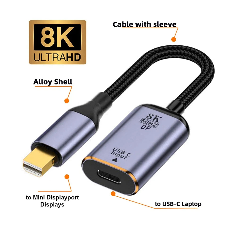 UC-038-M8K Type C Female to Mini Displayport Sink Adapter HDTV Cable 8K / 60Hz 4K / 120Hz for Tablet Phone Laptop - 2