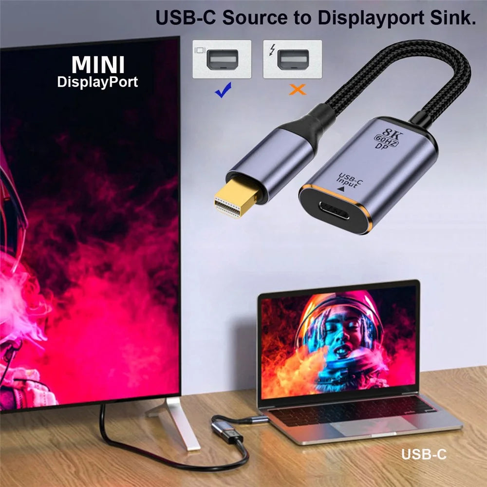 UC-038-M8K Type C Female to Mini Displayport Sink Adapter HDTV Cable 8K / 60Hz 4K / 120Hz for Tablet Phone Laptop - 3