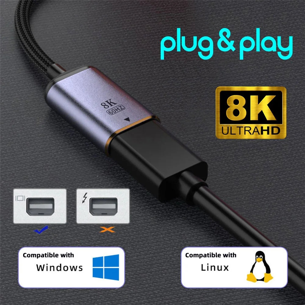 UC-038-M8K Type C Female to Mini Displayport Sink Adapter HDTV Cable 8K / 60Hz 4K / 120Hz for Tablet Phone Laptop - 4