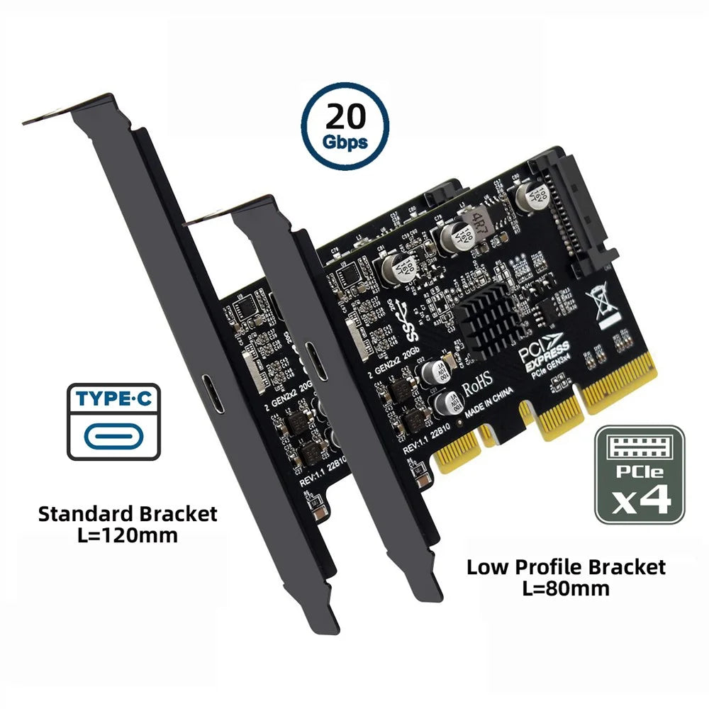 UC-104 USB 3.2 Gen2 Type-C 20Gbps USB-C to PCI-E 4X Express Card Adapter for Desktop Motherboard (ASM3242 Chip) - 6