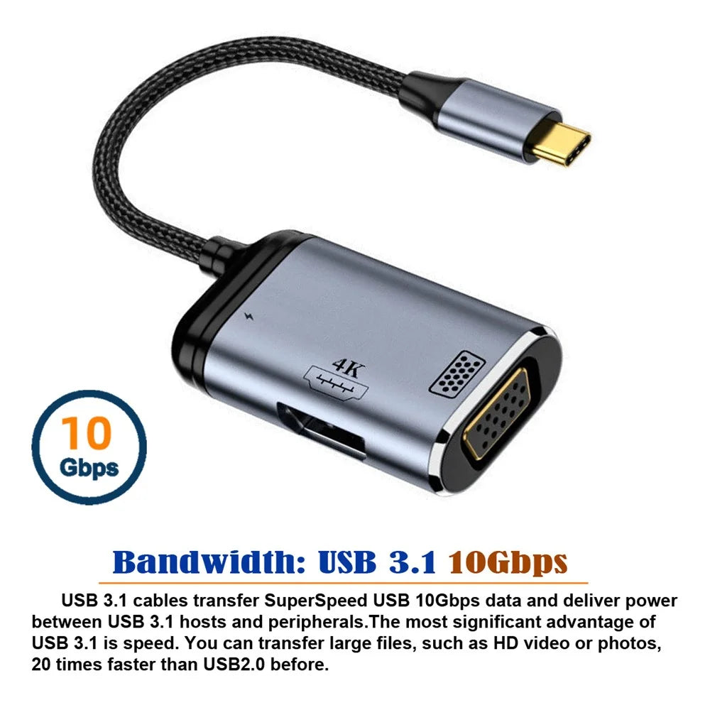 UC-027-Y001 USB-C Type C to HD VGA Converter Adapter 4K 60Hz 1080P with Female PD Power Port - 2