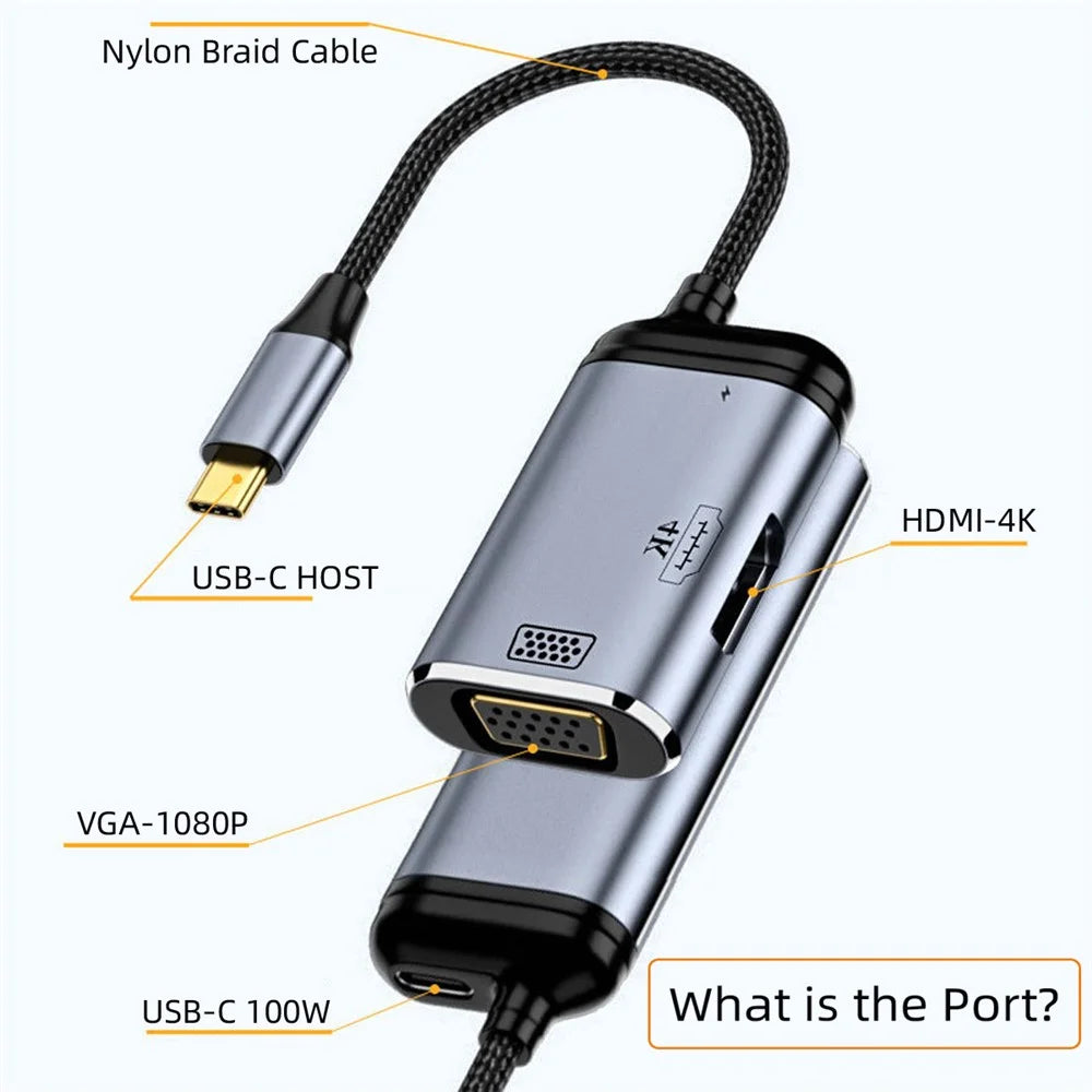 UC-027-Y001 USB-C Type C to HD VGA Converter Adapter 4K 60Hz 1080P with Female PD Power Port - 4
