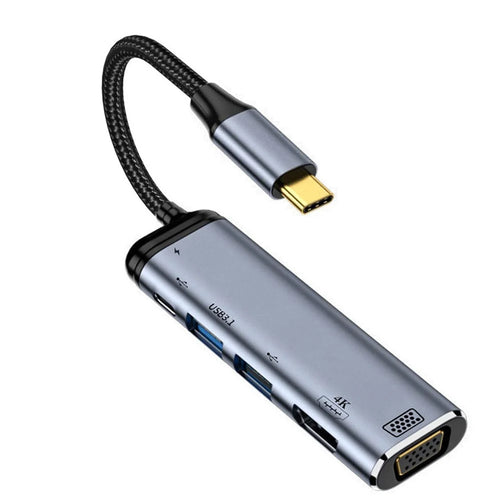 UC-027-Y002 USB-C Type C to HD VGA Dual USB 3.0 HUB Converter HDTV Adapter 4K 60Hz 1080P with Female PD Power Port - 1