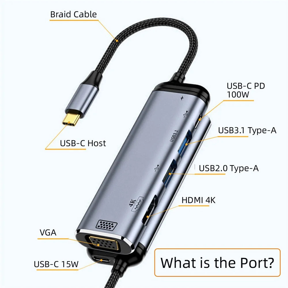 UC-027-Y002 USB-C Type C to HD VGA Dual USB 3.0 HUB Converter HDTV Adapter 4K 60Hz 1080P with Female PD Power Port - 4