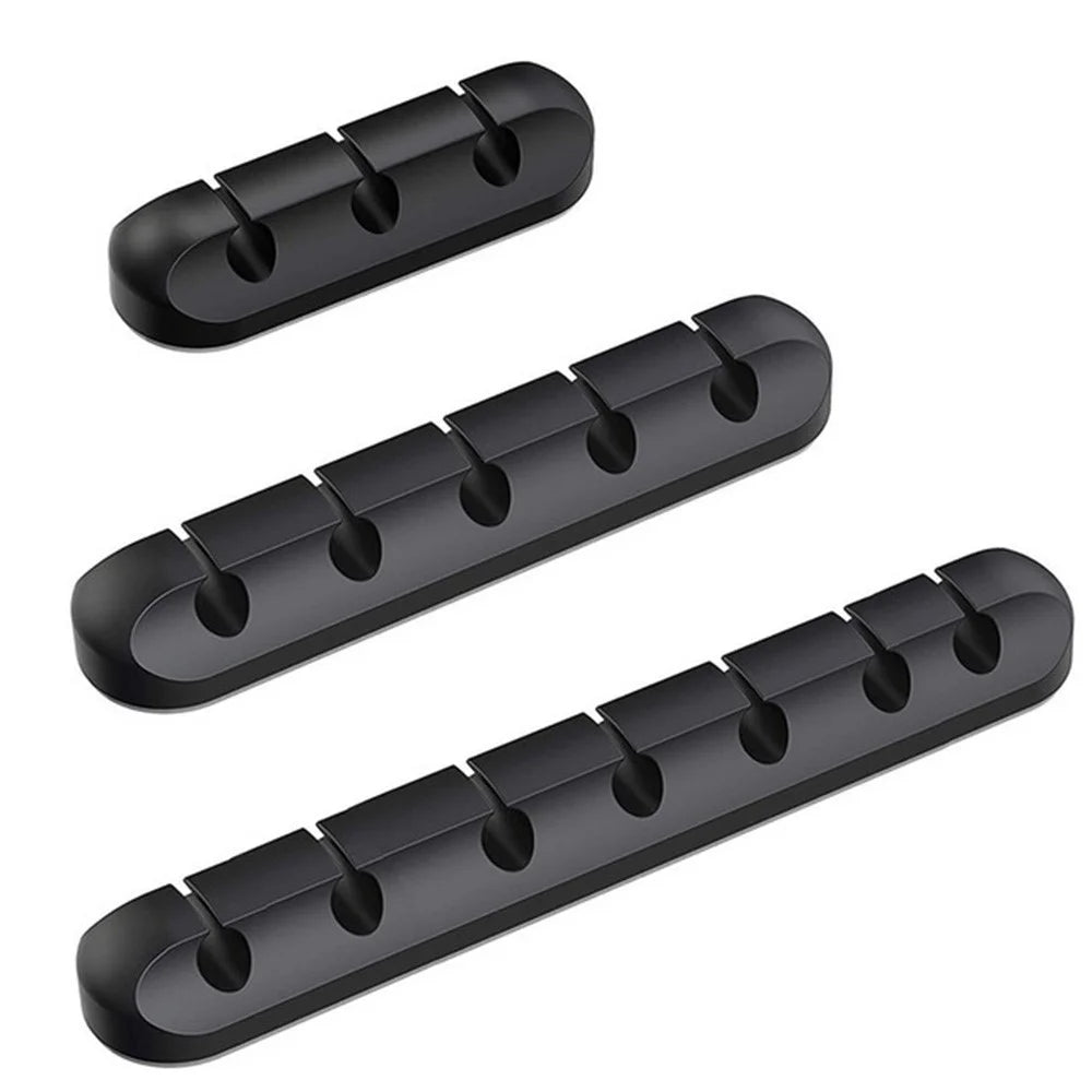 V-357 3Pcs / Set Self-adhesive Desktop Power Cord Fixing Base Silicone Data Cable Organizer - Black - 1