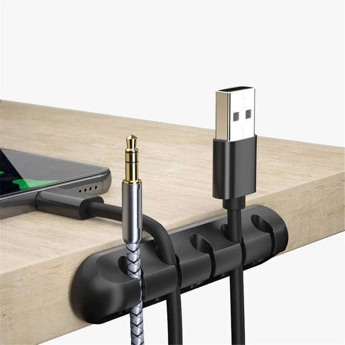 V-357 3Pcs / Set Self-adhesive Desktop Power Cord Fixing Base Silicone Data Cable Organizer - Black - 6