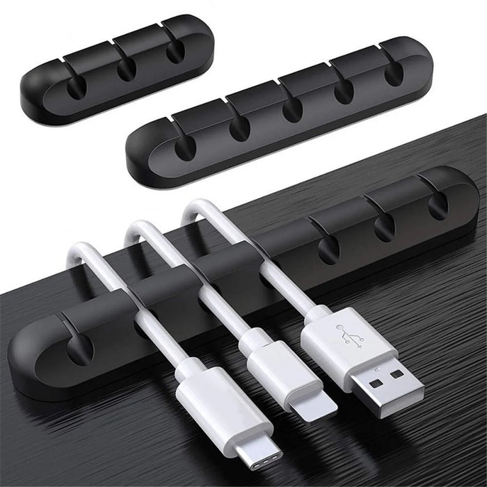 V-357 3Pcs / Set Self-adhesive Desktop Power Cord Fixing Base Silicone Data Cable Organizer - Black - 7