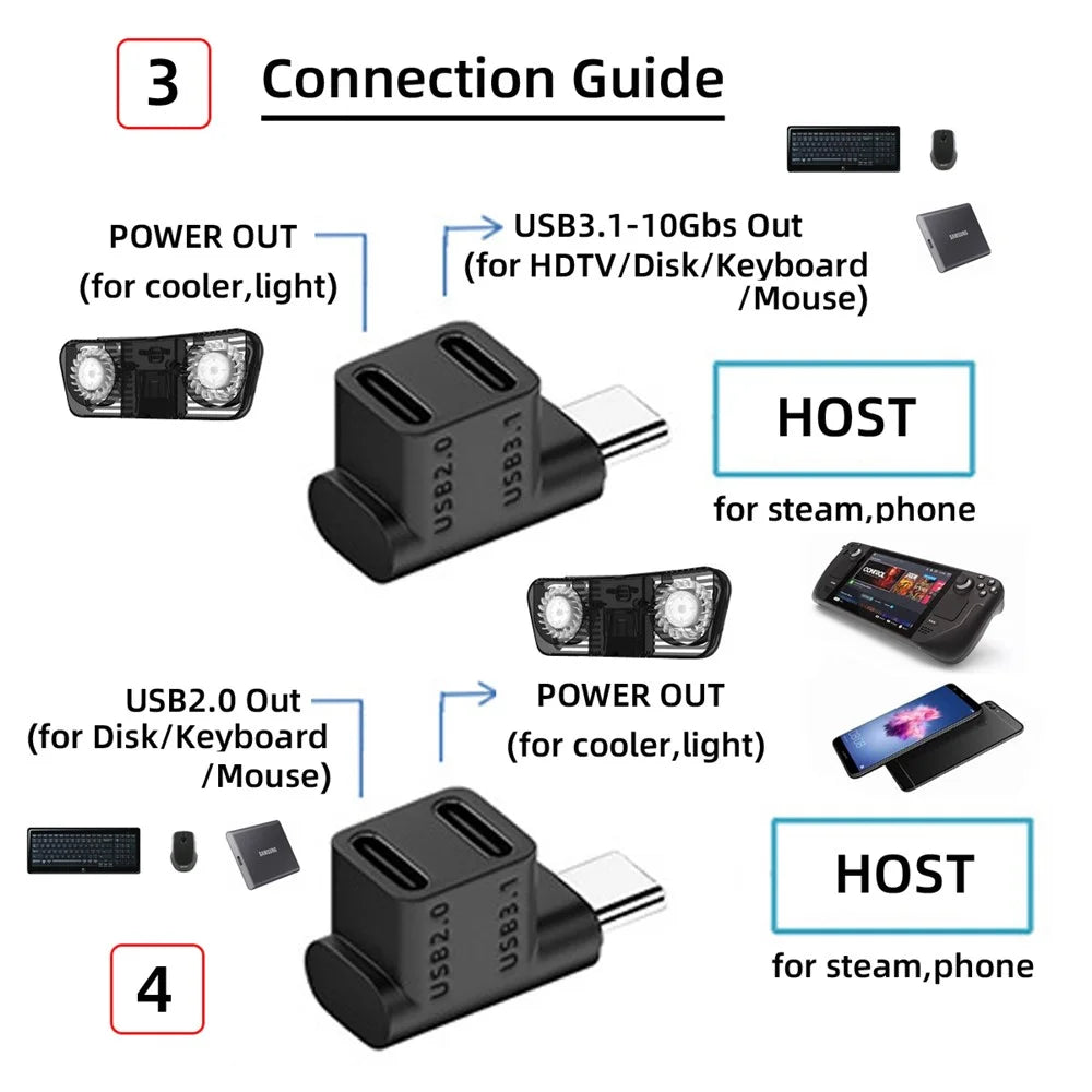 UC-068-2F 10Gbps USB3.0 Type-C Male to Dual Female Power Data Splitter Adapter Right Angle Connector - 6