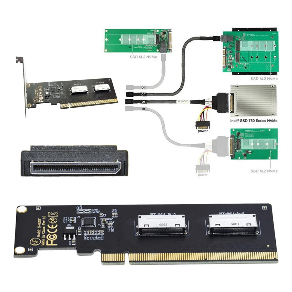 SF-057 PCIE PCI-Express 16x to Dual Oculink SFF-8612 SFF-8611 8x VROC Adapter for Mainboard SSD Graphics Card - 3
