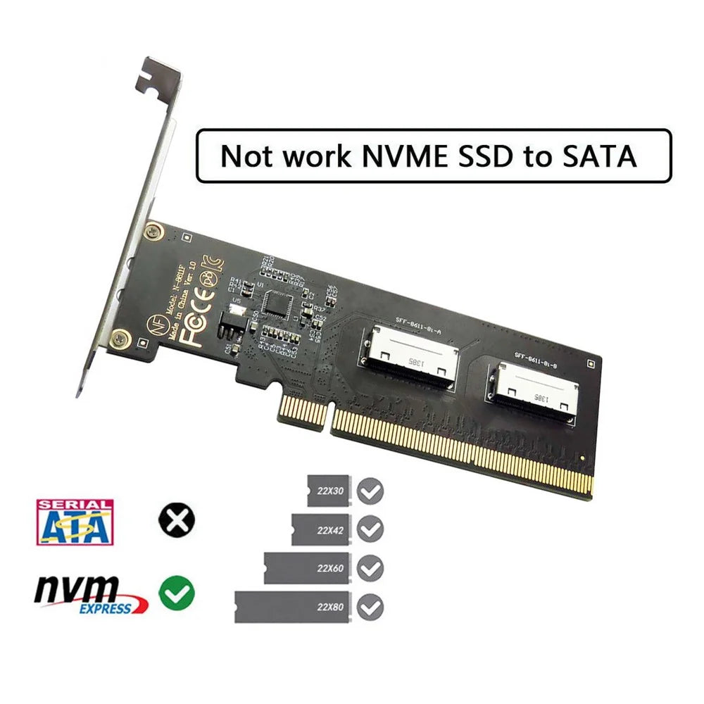 SF-057 PCIE PCI-Express 16x to Dual Oculink SFF-8612 SFF-8611 8x VROC Adapter for Mainboard SSD Graphics Card - 6