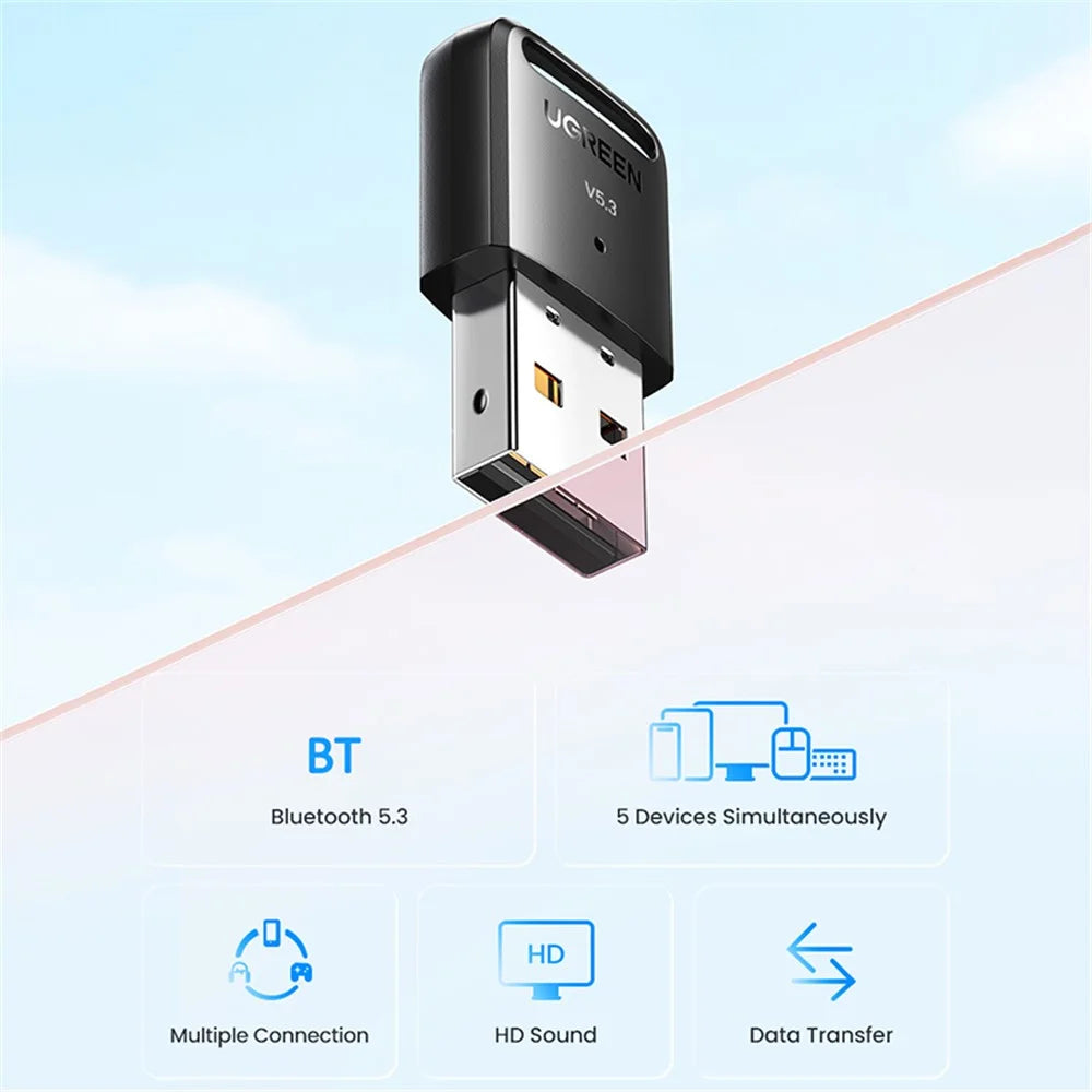 UGREEN USB Bluetooth-compatible 5.3 Dongle Adapter for PC Speakers Wireless Mouse Keyboard Audio Receiver Transmitter - 3