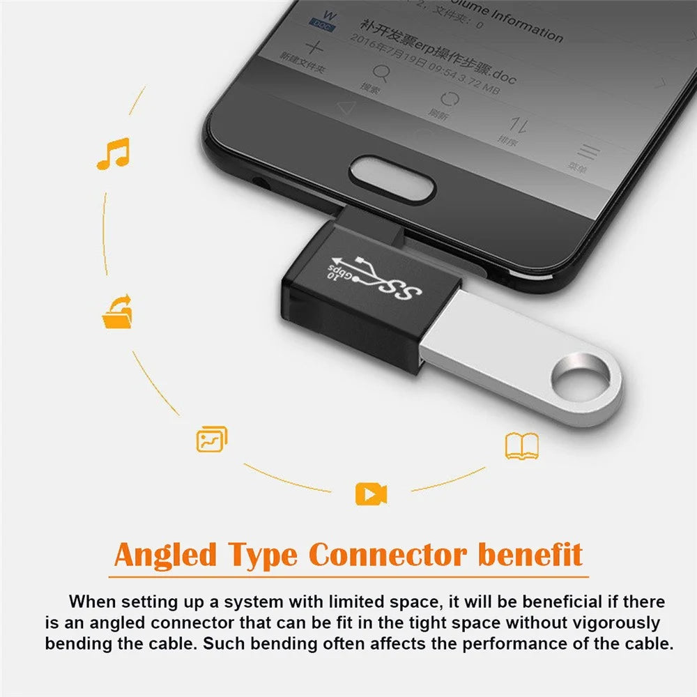 UC-035-RI USB Type C to USB 3.0 Female OTG Adapter Right Angled 90 Degree for Mac Laptop Cell Phone - 3