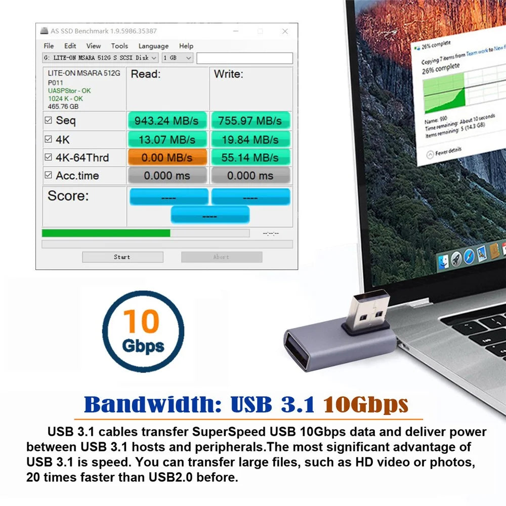 U3-018-RI 10Gbps USB3.0 Male to Female Extension Power Data Video Adapter, Low Profile 90 Degree Right Angled Type - 4