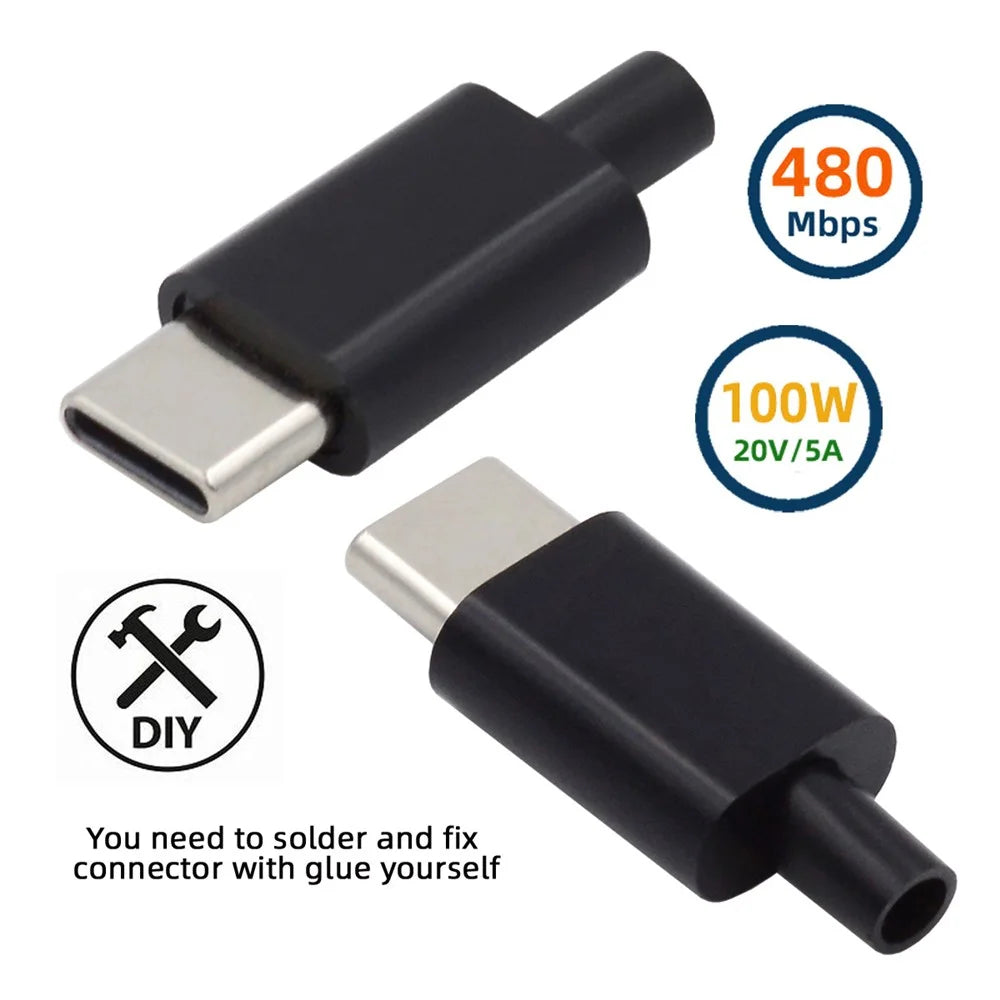 CN-004 2Pcs / Set Type-C 24Pin Connector Plug USB-C Male PD 100W USB2.0 Data Connector with Housing Cover - 3