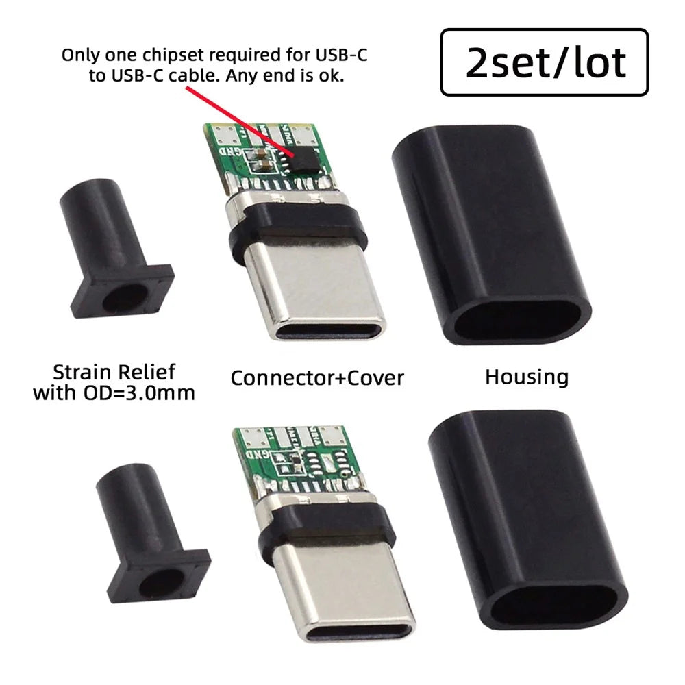 CN-004 2Pcs / Set Type-C 24Pin Connector Plug USB-C Male PD 100W USB2.0 Data Connector with Housing Cover - 4