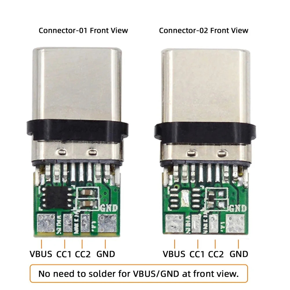 CN-004 2Pcs / Set Type-C 24Pin Connector Plug USB-C Male PD 100W USB2.0 Data Connector with Housing Cover - 7