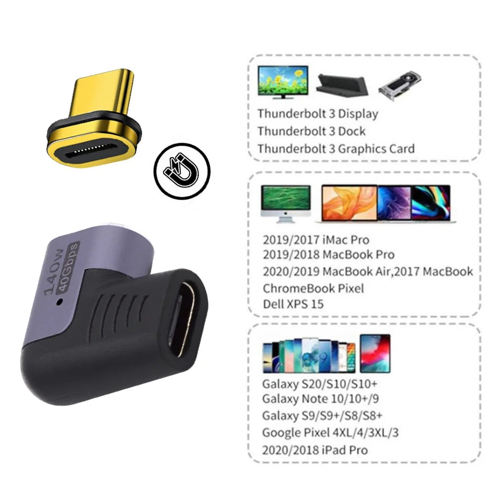 UC-062-RI 40Gbps USB4 Magnetic Type C Male to Female Left Right Angled 140W Power Data 8K Video Adapter for Laptop Phone - 3