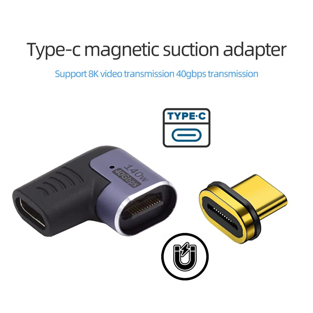UC-062-RI 40Gbps USB4 Magnetic Type C Male to Female Left Right Angled 140W Power Data 8K Video Adapter for Laptop Phone - 6
