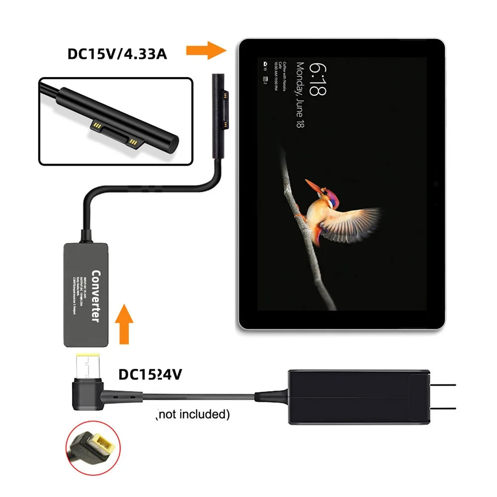 PW-016-1145MM Rectangle Power Thinkpad X1 20V 15V-24V to Surface Pro 3 / 4 / 5 / 6 / 7 / 8 / 9 Charge Converter with Cable - 5