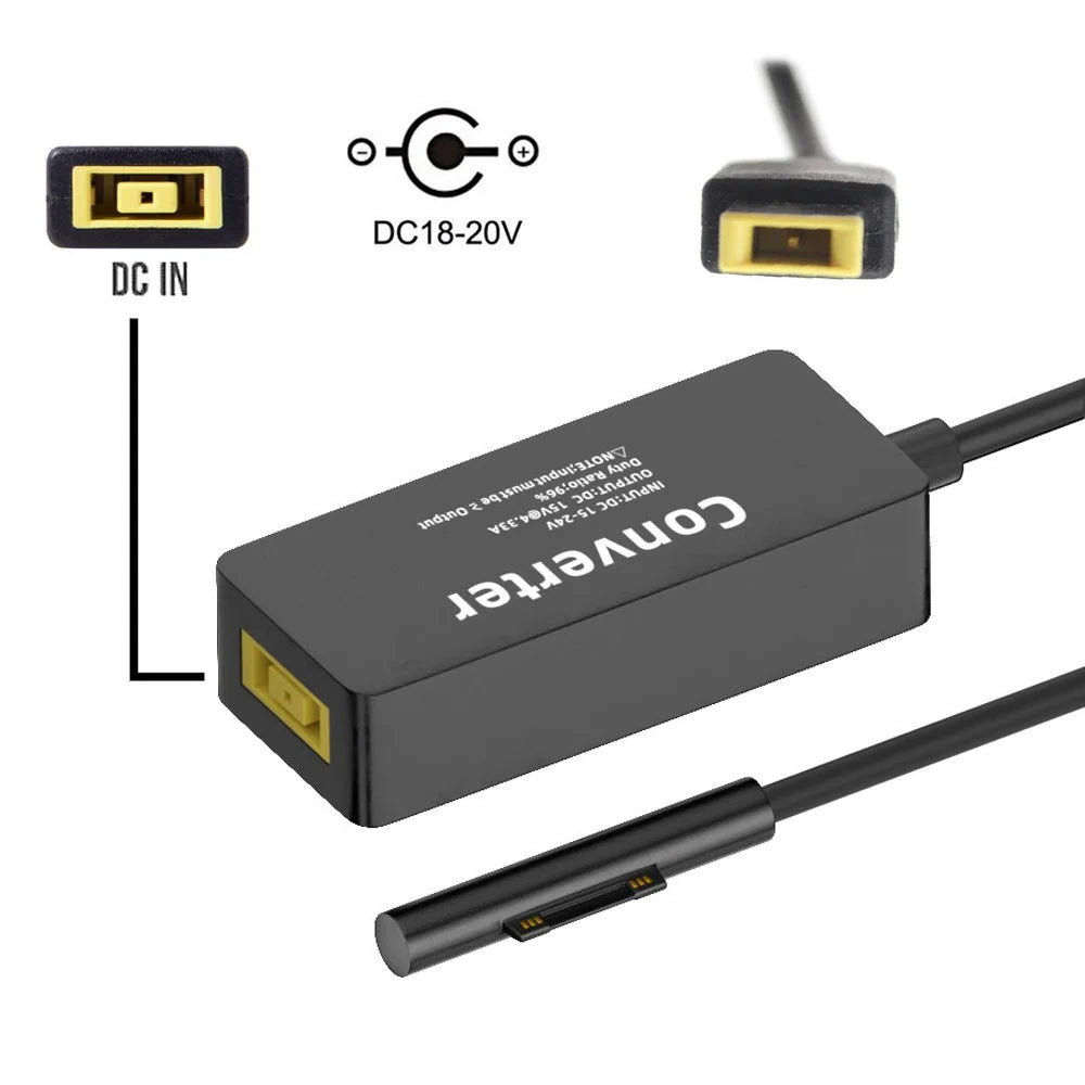 PW-016-1145MM Rectangle Power Thinkpad X1 20V 15V-24V to Surface Pro 3 / 4 / 5 / 6 / 7 / 8 / 9 Charge Converter with Cable - 7