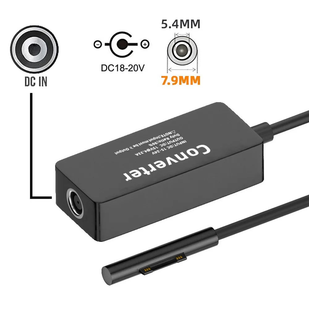 PW-016-7954MM DC 7.9x5.4mm 65W 20V 15V-24V to Surface Pro 3 / 4 / 5 / 6 / 7 / 8 / 9 Charge Converter Power Adapter - 7