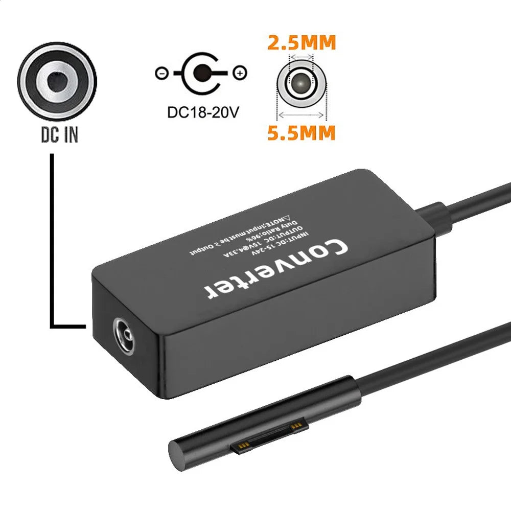 PW-016-5525MM DC 5.5X2.5mm Jack 65W 20V 15V-24V to Surface Pro 3 / 4 / 5 / 6 / 7 / 8 / 9 Magnetic Charge Converter - 7