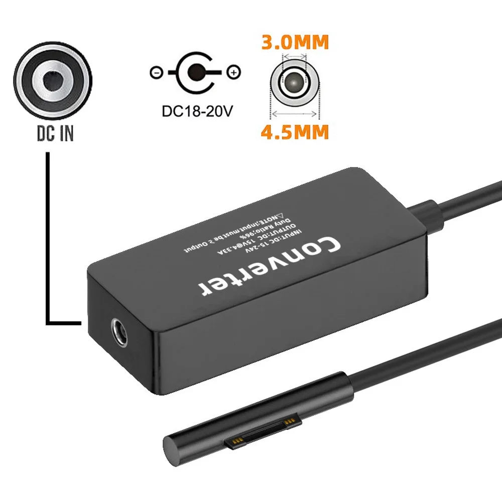 PW-016-4530MM DC 4.5X3.0mm Jack 65W 20V 15V-24V to Surface Pro 3 / 4 / 5 / 6 / 7 / 8 / 9 Charger, Magnetic Charging Converter - 7