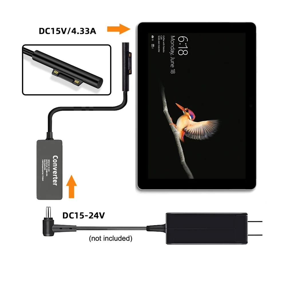 PW-016-5521MM DC 5.5X2.1mm Jack 65W 20V Power Adapter 15V-24V to Surface Pro 3 / 4 / 5 / 6 / 7 / 8 / 9 Charging Converter - 5