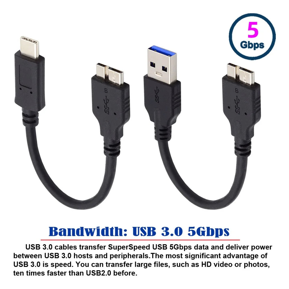 UC-140 2Pcs / Set 15cm USB 3.1 Type-C to Micro 3.0 and USB 3.0 Type-A Male to Micro 3.0 B Male Disk SSD Data Cable - 2