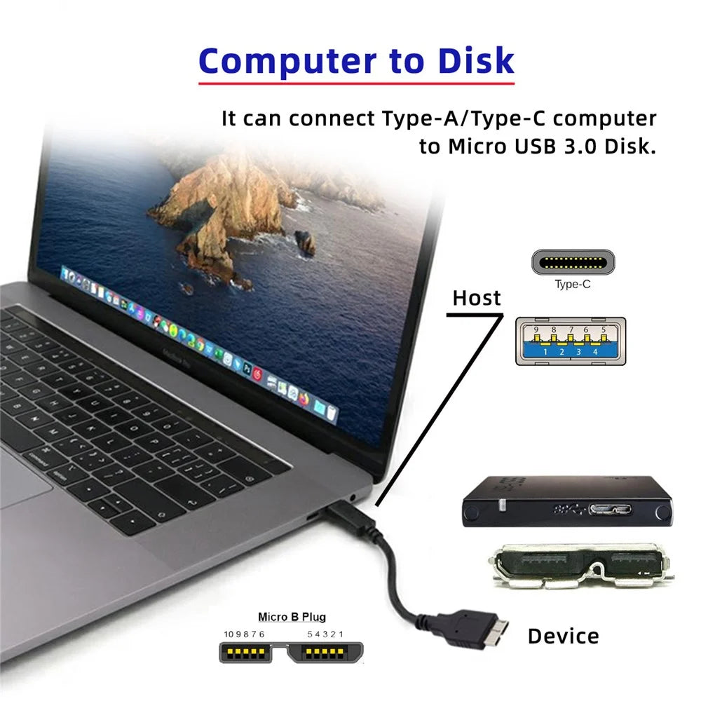 UC-140 2Pcs / Set 15cm USB 3.1 Type-C to Micro 3.0 and USB 3.0 Type-A Male to Micro 3.0 B Male Disk SSD Data Cable - 3
