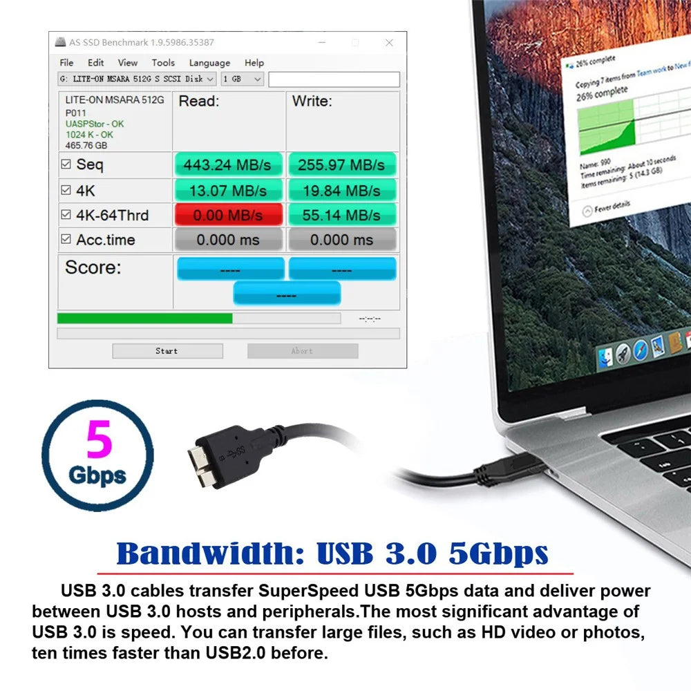 UC-140 2Pcs / Set 15cm USB 3.1 Type-C to Micro 3.0 and USB 3.0 Type-A Male to Micro 3.0 B Male Disk SSD Data Cable - 4