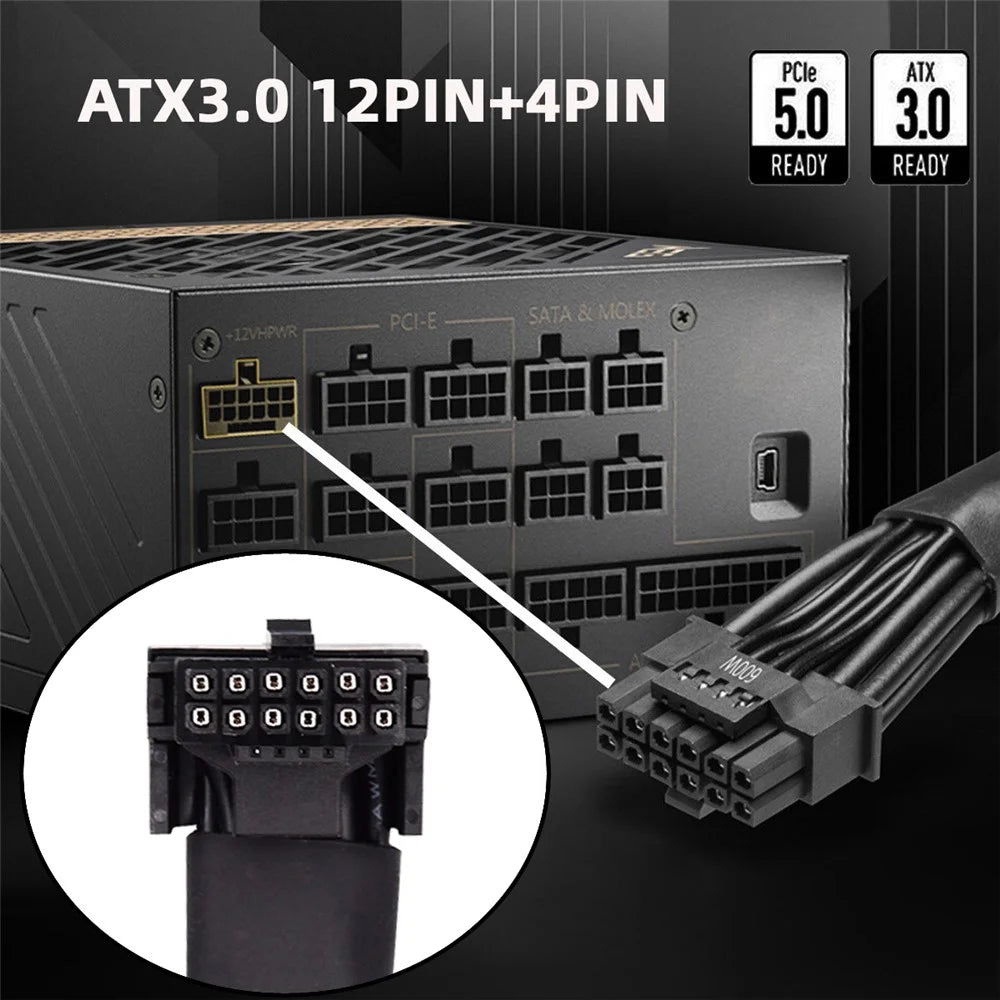 PW-043-BK 12VHPWR ATX3.0 PCI-E 5.0 Power Modular Extension Cable for 3080 3090TI PSU 16Pin 12+4P Graphics Card - 2