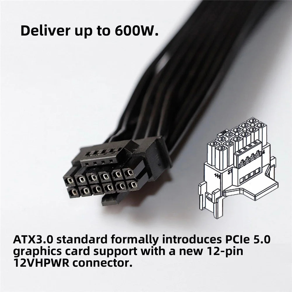 PW-043-DN 12VHPWR ATX3.0 PCI-E 5.0 Power Modular Down Angled Extension Cable for 3080 3090TI PSU 16Pin 12+4P Graphics Card - 5