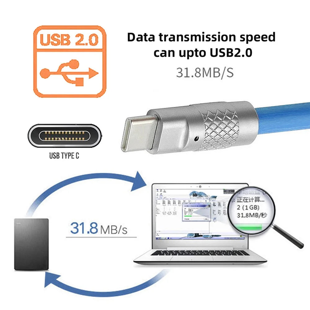 UC-003-0R-1.0M for iPhone 15 Series 1m USB Type C to USB-C Liquid Silicone Ultra Soft 120W Fast Charge Data Cable - Blue - 2